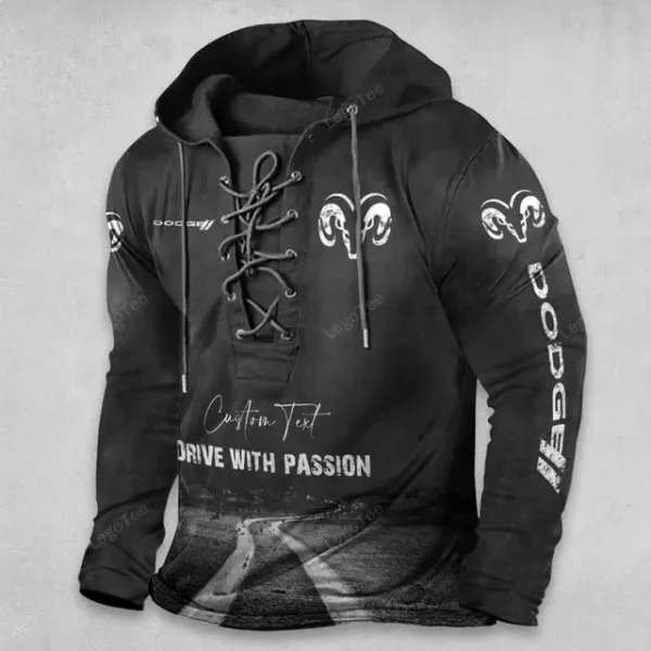 Dodge Lace Up Men Hoodie VD3DLUMH035 - Image 2