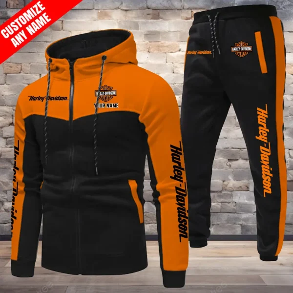 Harley Davidson Combo Zipper Color Block Hoodie And Joggers VDZCBHDJG001