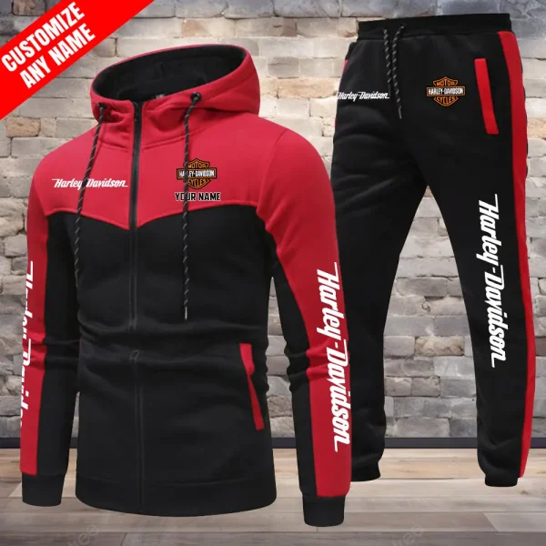 Harley Davidson Combo Zipper Color Block Hoodie And Joggers VDZCBHDJG001