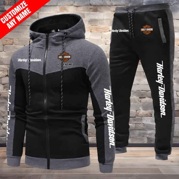 Harley Davidson Combo Zipper Color Block Hoodie And Joggers VDZCBHDJG001