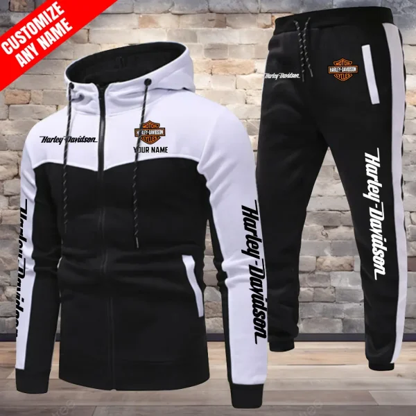 Harley Davidson Combo Zipper Color Block Hoodie And Joggers VDZCBHDJG001