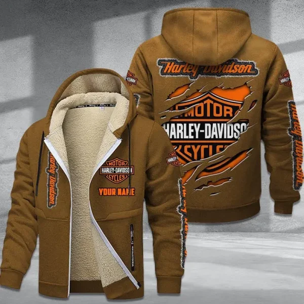 Harley Davidson Khaki Hoodie Zip Velvet Coat VDTZH923