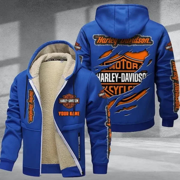 Harley Davidson Royal Blue Hoodie Zip Velvet Coat VDTZH923