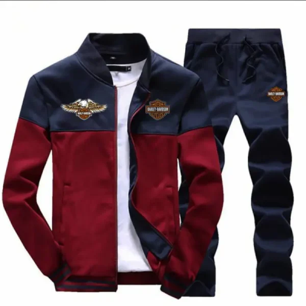 Harley Davidson Sweatshirt +Sweatpants Mens Clothing 2 Pieces Sets Slim Tracksuit VD2PSTS001 - Image 2