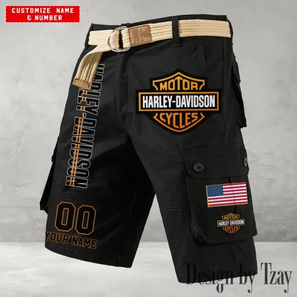 Harley Davidson Men's Black Cargo Shorts Button Trend Unique Design 2025 VDMCSB001