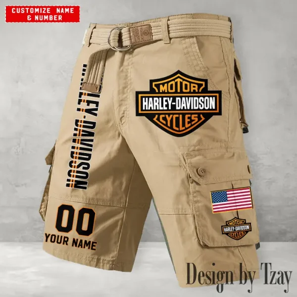 Harley Davidson Men's Khaki Cargo Shorts Button Trend Unique Design 2025 VDMCSB001