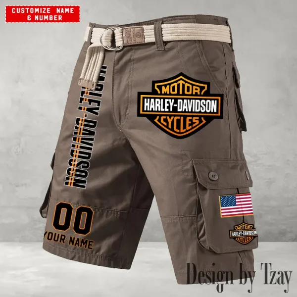 Harley Davidson Men's Brown Cargo Shorts Button Trend Unique Design 2025 VDMCSB001