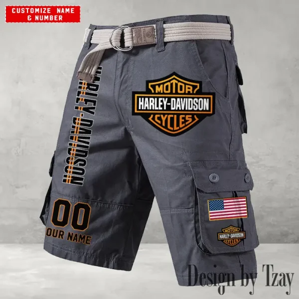 Harley Davidson Men's Grey Cargo Shorts Button Trend Unique Design 2025 VDMCSB001