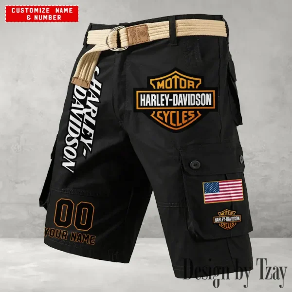 Harley Davidson Men's Black Cargo Shorts Button Trend Unique Design 2025 VDMCSB002