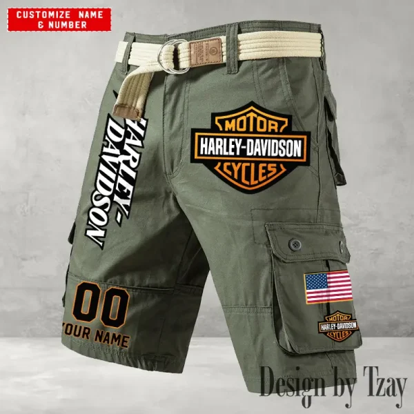Harley Davidson Men's Army Green Cargo Shorts Button Trend Unique Design 2025 VDMCSB002