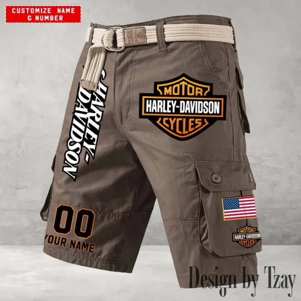 Harley Davidson Men's Brown Cargo Shorts Button Trend Unique Design 2025 VDMCSB002
