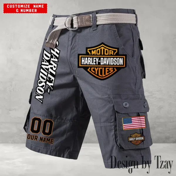 Harley Davidson Men's Grey Cargo Shorts Button Trend Unique Design 2025 VDMCSB002