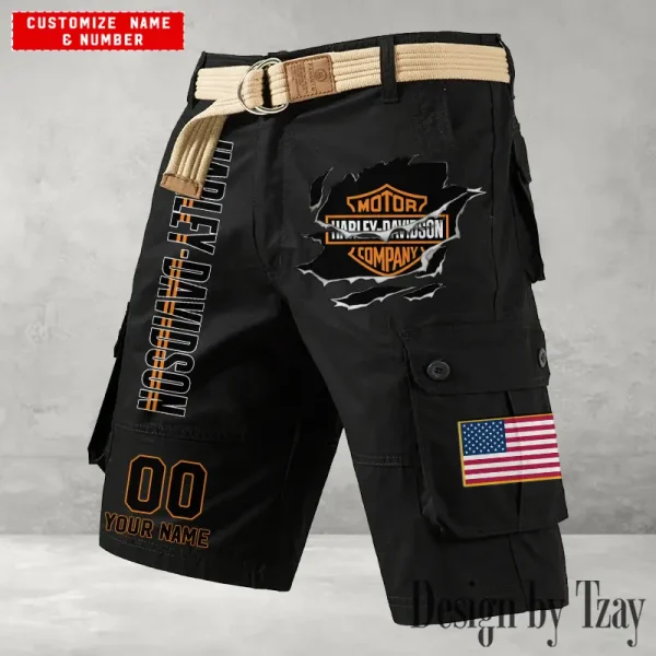 Harley Davidson Men's Black Cargo Shorts Button Trend Unique Design 2025 VDMCSB003