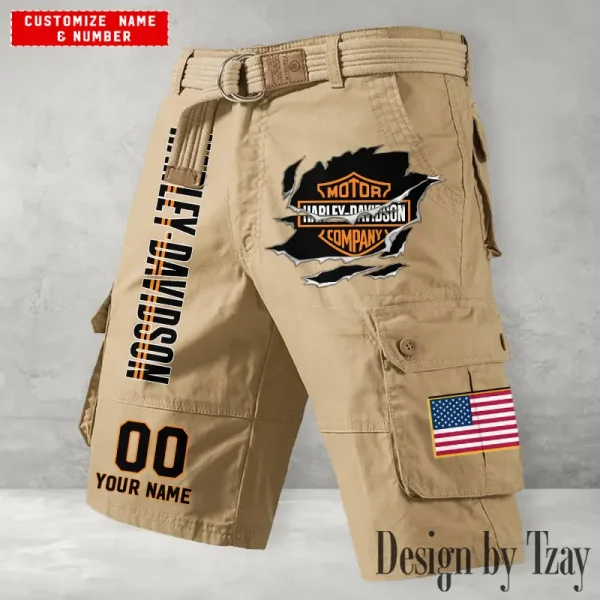 Harley Davidson Men's Khaki Cargo Shorts Button Trend Unique Design 2025 VDMCSB003