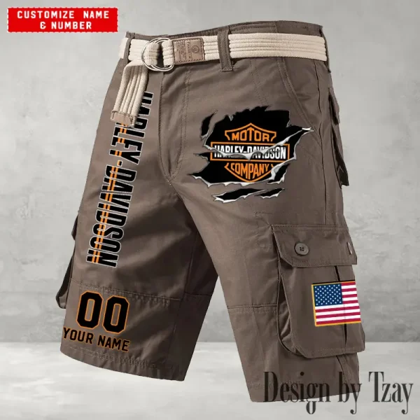 Harley Davidson Men's Brown Cargo Shorts Button Trend Unique Design 2025 VDMCSB003