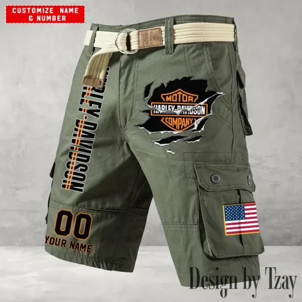 Harley Davidson Men's Army Green Cargo Shorts Button Trend Unique Design 2025 VDMCSB003