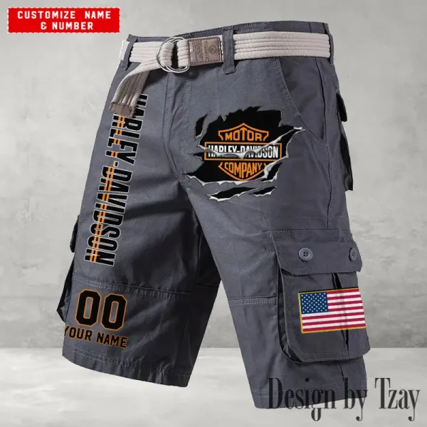 Harley Davidson Men's Grey Cargo Shorts Button Trend Unique Design 2025 VDMCSB003