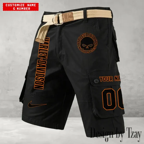 Harley Davidson Men's Black Cargo Shorts Button Trend Unique Design 2025 VDMCSB004