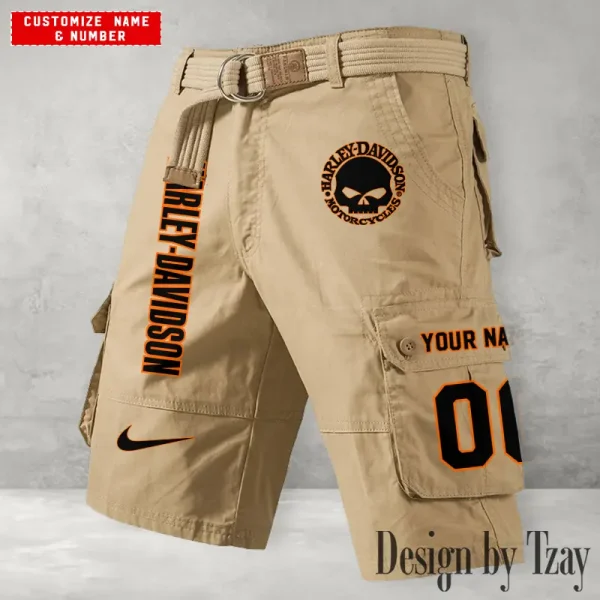 Harley Davidson Men's Khaki Cargo Shorts Button Trend Unique Design 2025 VDMCSB004