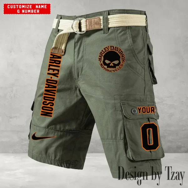 Harley Davidson Men's Army Green Cargo Shorts Button Trend Unique Design 2025 VDMCSB004