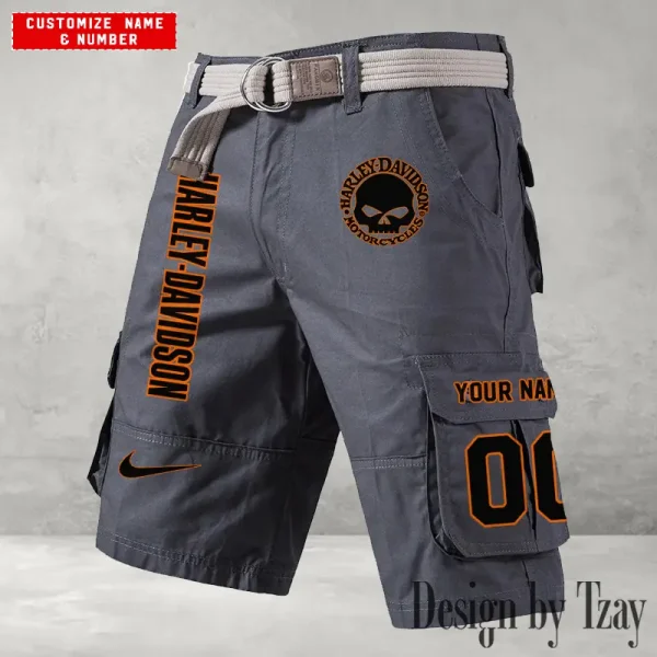Harley Davidson Men's Grey Cargo Shorts Button Trend Unique Design 2025 VDMCSB004