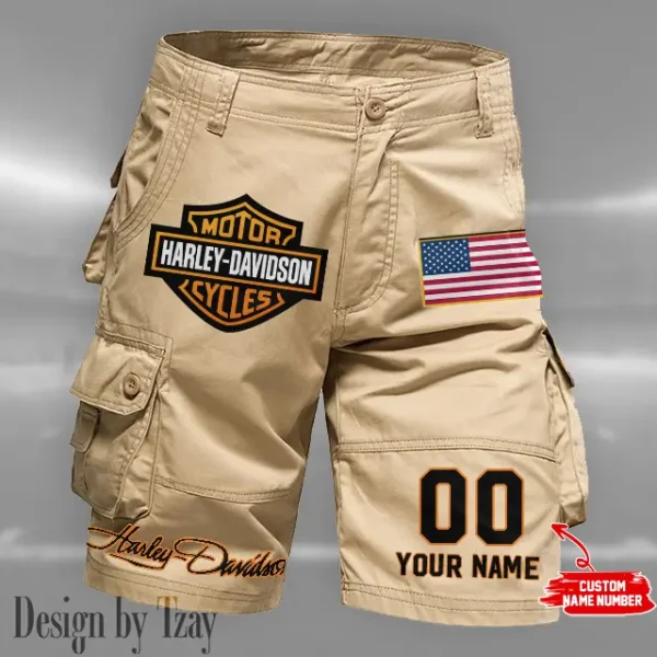 Harley Davidson Men's Khaki Cargo Shorts Button Trend Unique Design 2025 VDMCSB005