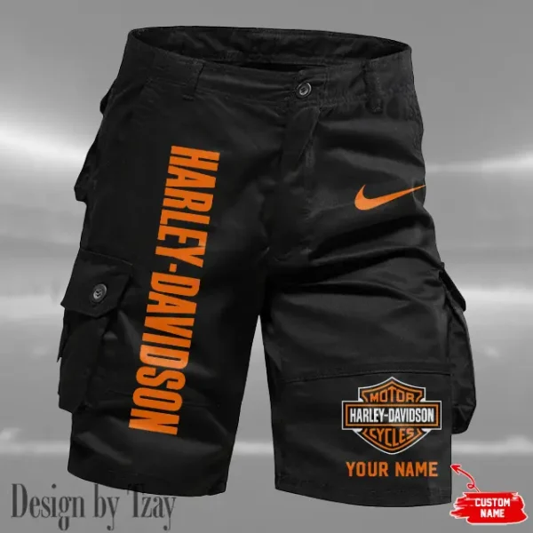 Harley Davidson Men's Black Cargo Shorts Button Trend Unique Design 2025 VDMCSB006