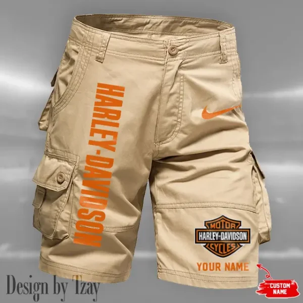 Harley Davidson Men's Khaki Cargo Shorts Button Trend Unique Design 2025 VDMCSB006