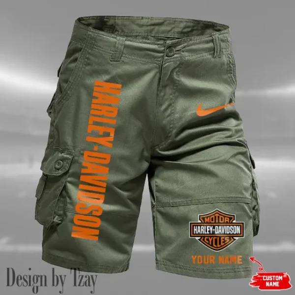 Harley Davidson Men's Army Green Cargo Shorts Button Trend Unique Design 2025 VDMCSB006
