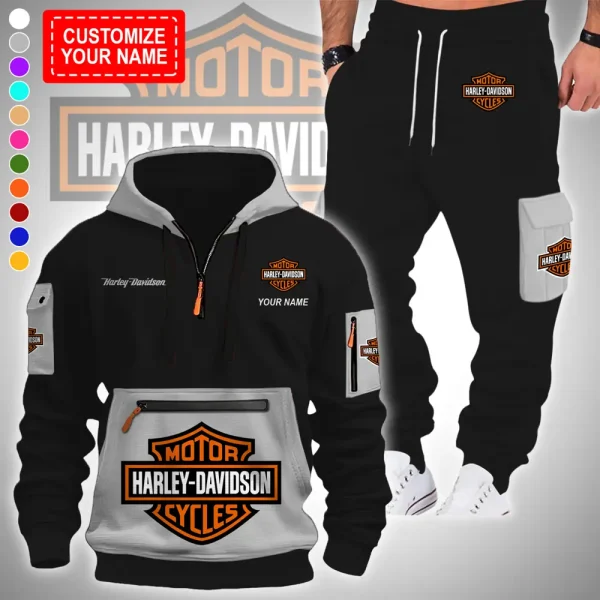 Harley Davidson Pullover Hoodie with Zipper Pocket & Cargo Jogger Pants VDHEAVYHOODIE942