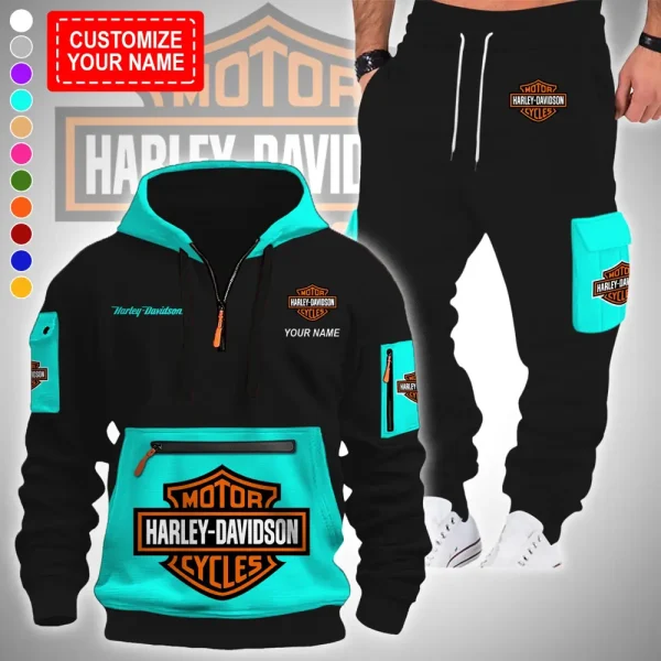Harley Davidson Pullover Hoodie with Zipper Pocket & Cargo Jogger Pants VDHEAVYHOODIE944