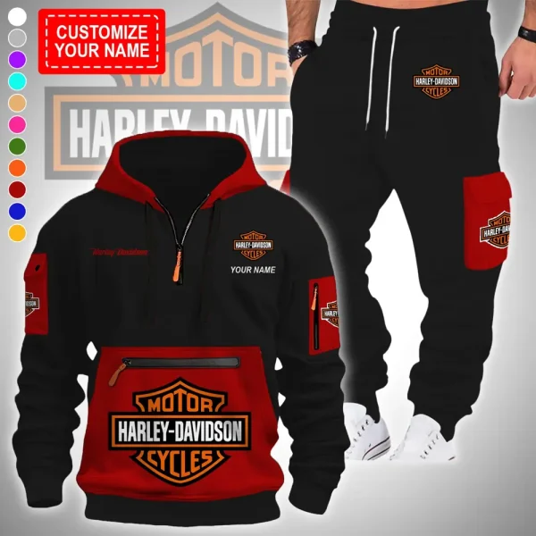 Harley Davidson Pullover Hoodie with Zipper Pocket & Cargo Jogger Pants VDHEAVYHOODIE950