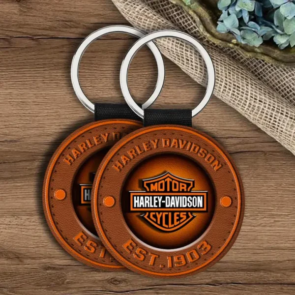 Harley Davidson Round Leather Keychain PURLK334 - Image 3