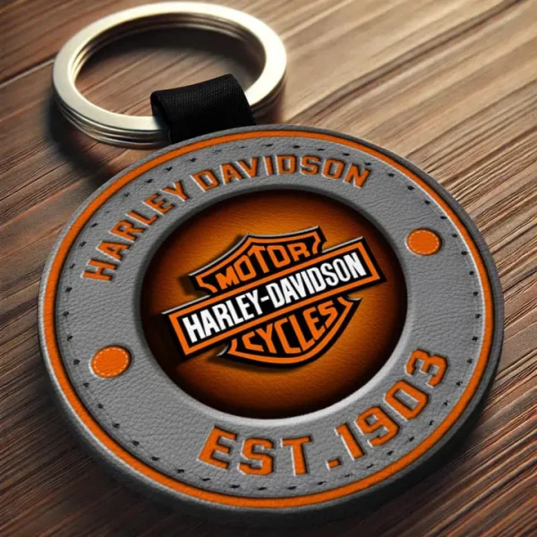 Harley Davidson Round Leather Keychain PURLK334 - Image 2