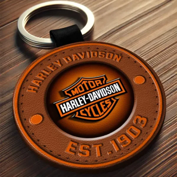 Harley Davidson Round Leather Keychain PURLK334