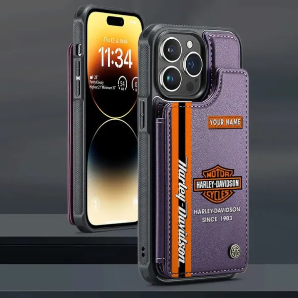 Harley Davidson Leather Case Kickstand Card Holder Double Magnetic Clasp VITPCL047