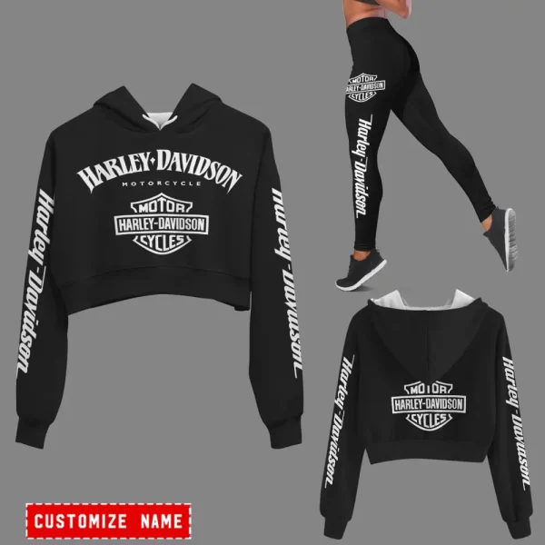 Harley Davidson Long Sleeve Croptop Hoodie And Leggings VD18