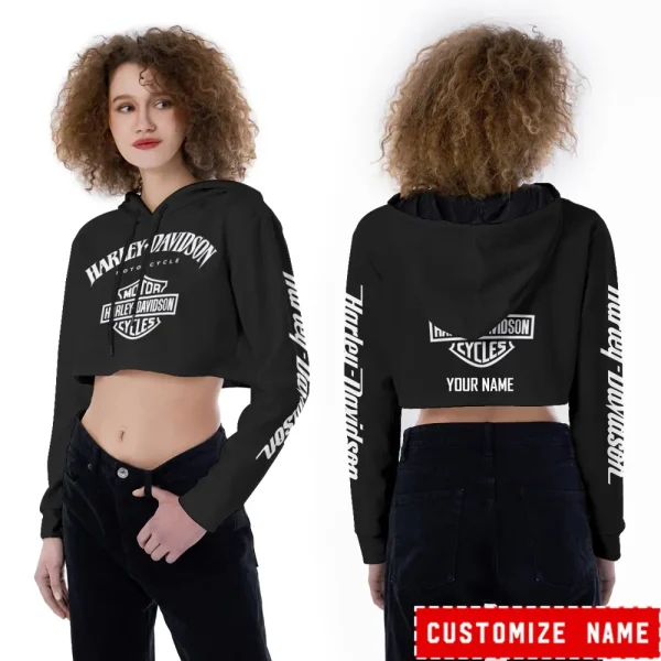 Harley Davidson Long Sleeve Croptop Hoodie And Leggings VD18 - Image 2