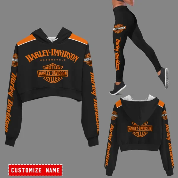 Harley Davidson Long Sleeve Croptop Hoodie And Leggings VD19