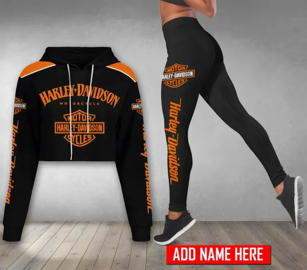 Harley Davidson Long Sleeve Croptop Hoodie And Leggings VD19 - Image 2