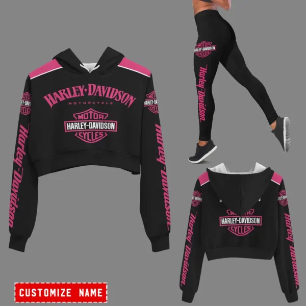Harley Davidson Long Sleeve Croptop Hoodie And Leggings VD20