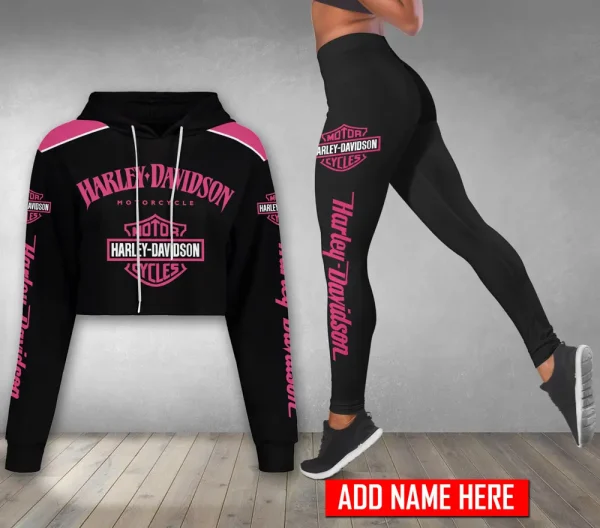 Harley Davidson Long Sleeve Croptop Hoodie And Leggings VD20 - Image 2