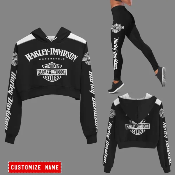Harley Davidson Long Sleeve Croptop Hoodie And Leggings VD21