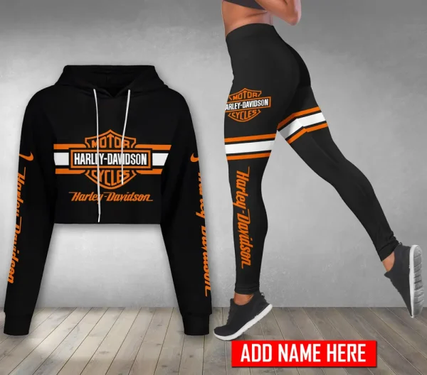 Harley Davidson Long Sleeve Croptop Hoodie And Leggings VD22 - Image 2