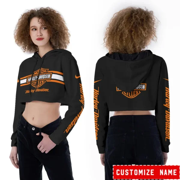 Harley Davidson Long Sleeve Croptop Hoodie And Leggings VD22 - Image 3
