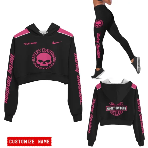 Harley Davidson Long Sleeve Croptop Hoodie And Leggings VD23