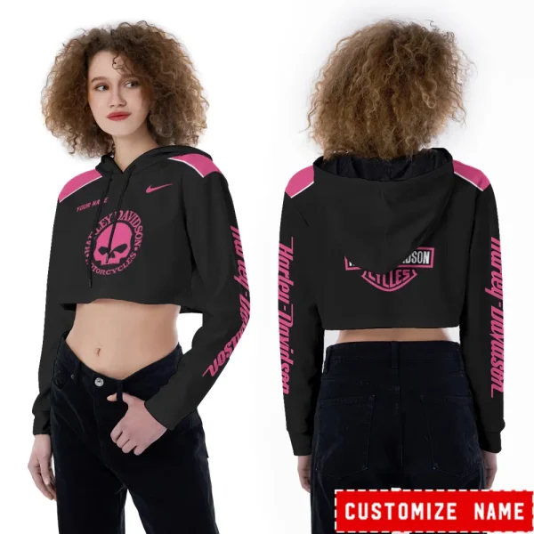 Harley Davidson Long Sleeve Croptop Hoodie And Leggings VD23 - Image 3