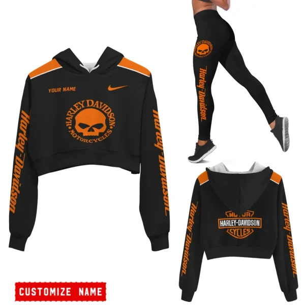 Harley Davidson Long Sleeve Croptop Hoodie And Leggings VD24