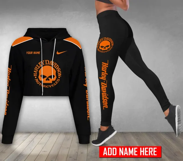 Harley Davidson Long Sleeve Croptop Hoodie And Leggings VD24 - Image 2