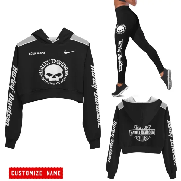 Harley Davidson Long Sleeve Croptop Hoodie And Leggings VD25